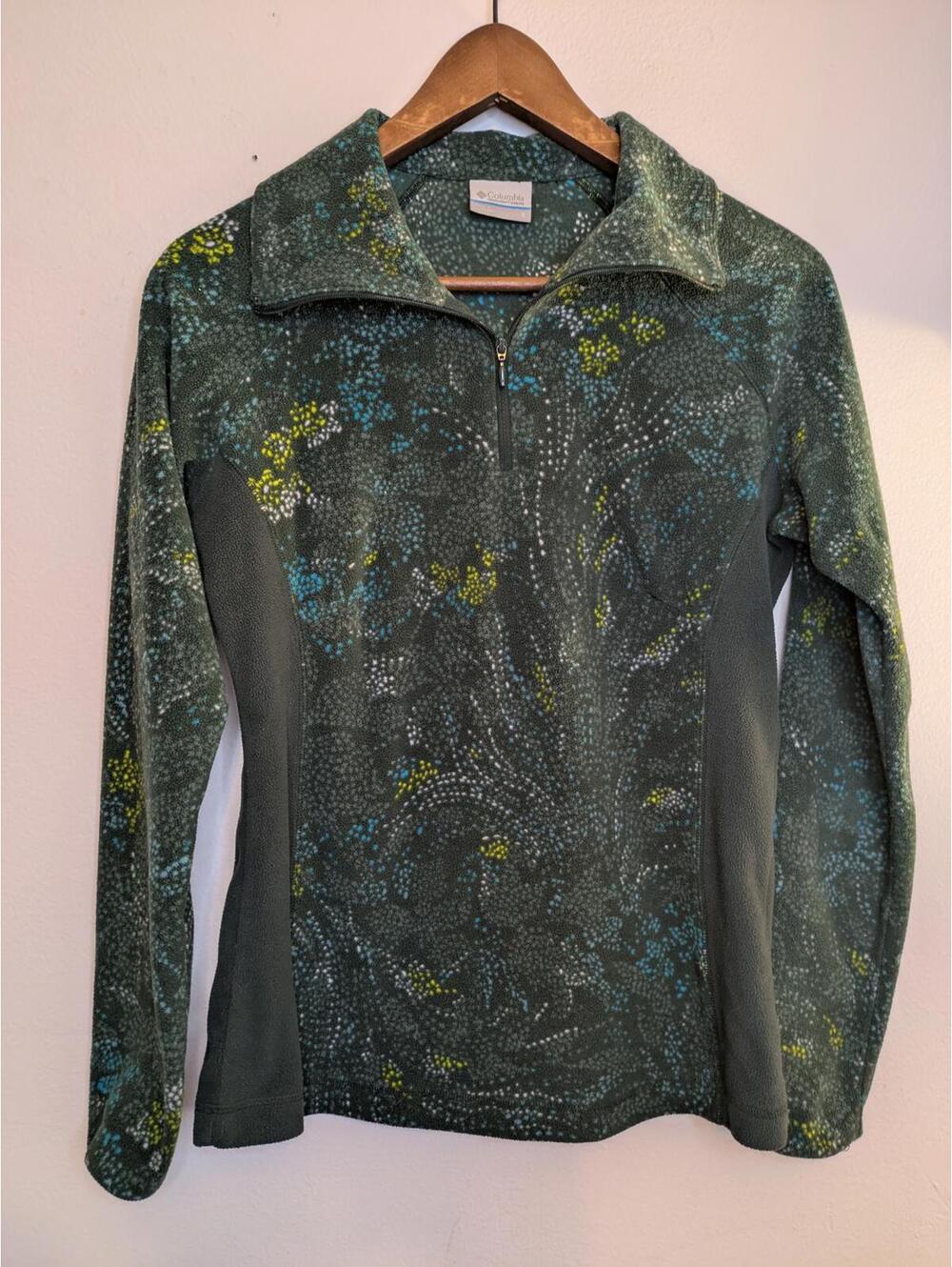Columbia Women's 1/2 Zip Fleece Pullover Size S Green Abstract Dot Print Glacial
